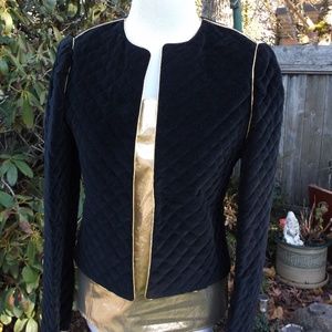Vintage Black Quilted velvet w/gold piping + party Tee, Jacket S